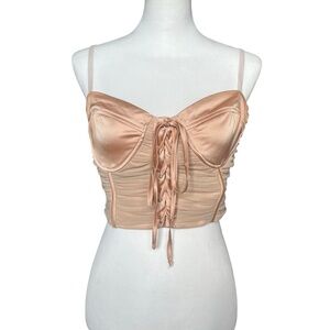 SALTY Women’s Size L Nude Satin Lace-up Corset Top Balletcore Coquette Festival
